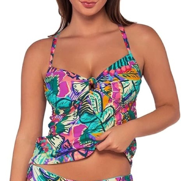 NWT Sunsets Lush Garden Maeve Tankini Colorful Floral Underwire Sz 36D 38C - Picture 2 of 13